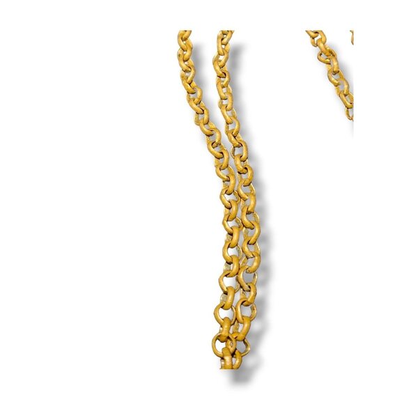 St Luc Modernist Bronze Enamel Pendant Necklace Sky Blue Mid Century 38" - Picture 4 of 7